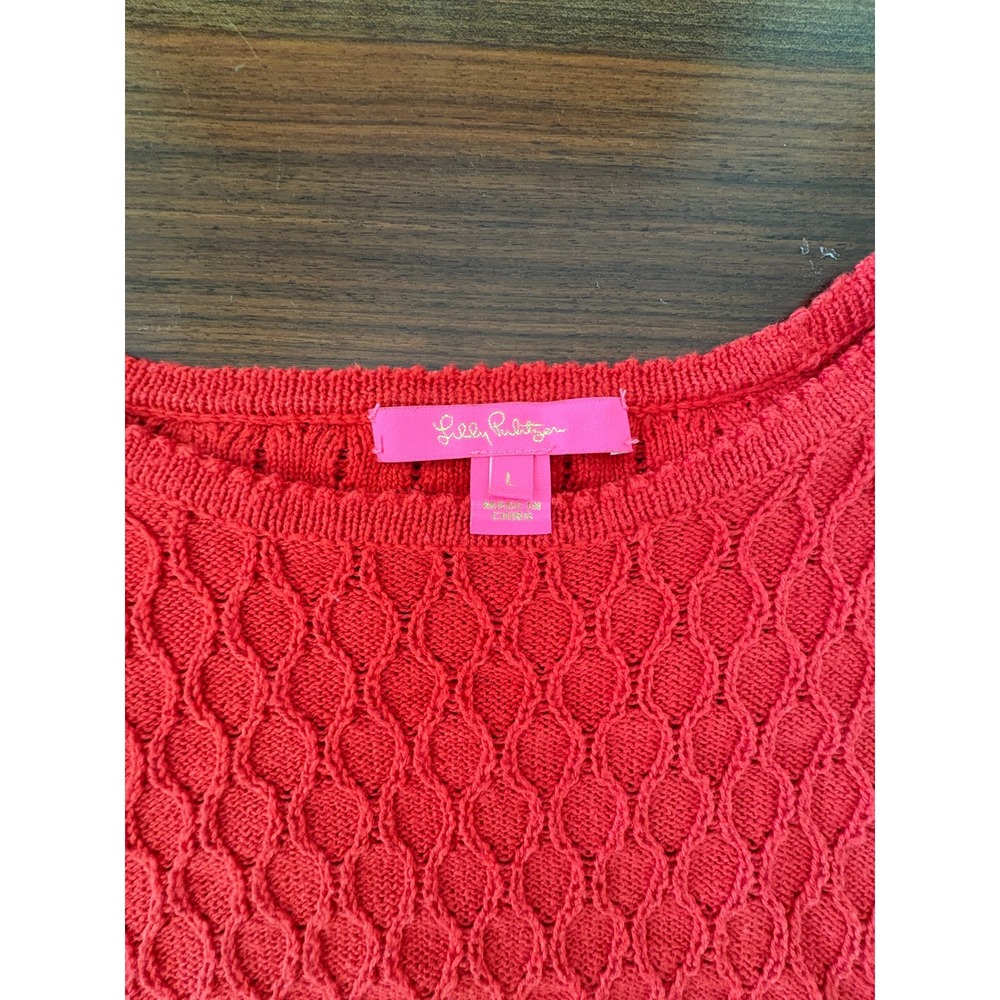 Lilly Pulitzer Red Honeycomb Knit Puff Sleeve Button Cuff Sweater 007002 Large - Picture 5 of 10